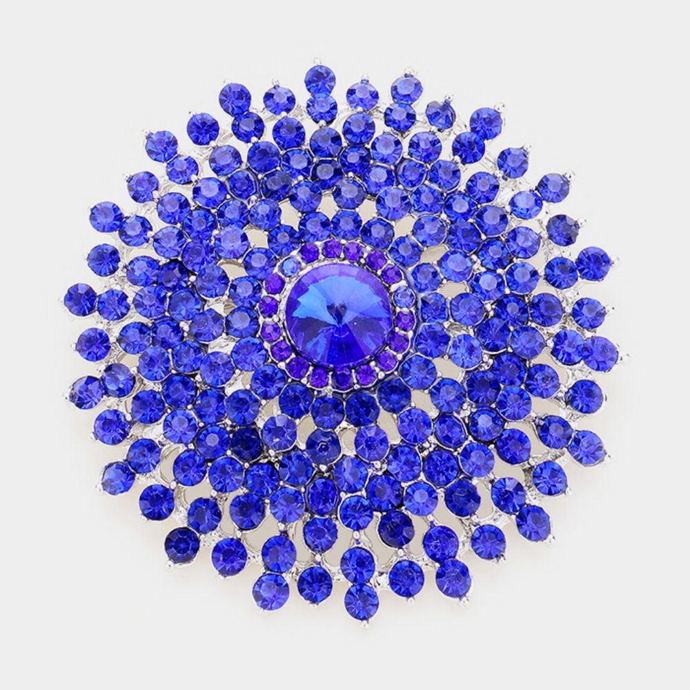 Blue Brooch Crystal Pin Bubble Stone Circle Style Rhinestones Bling Accessory
